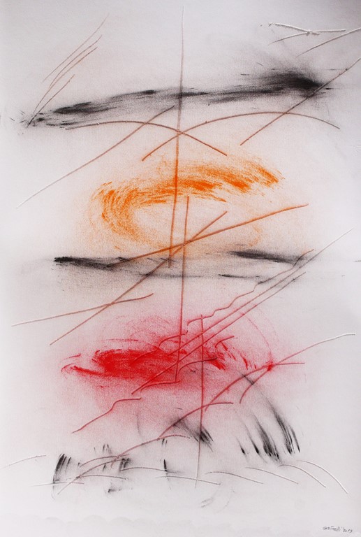 Paolo Gubinelli, Graffi - Colori in polvere su carta cm 50x70, 2019