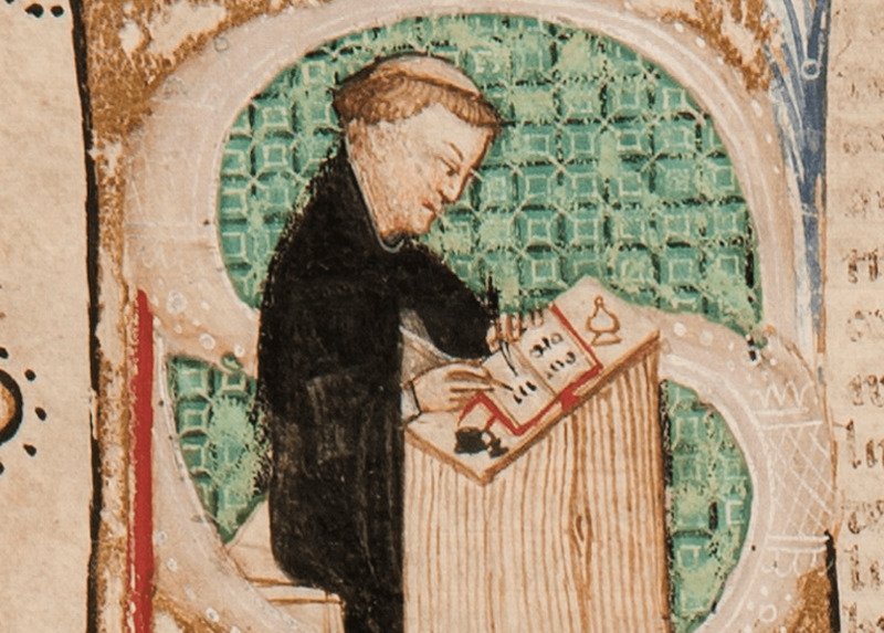 Galvano Fiamma in una miniatura da Cod. Triv., c. 1r – L’opera appartiene all’Archivio Storico Civico e Biblioteca Trivulziana – copyright © Comune di Milano