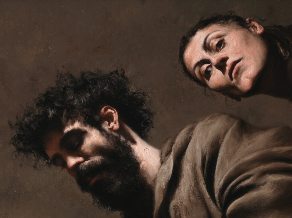Giovanni Gasparro, Labano cerca gli idoli nel baule di Giacobbe, 2013, olio su tela, cm 119x151, particolare 