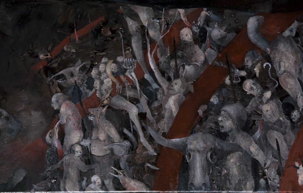 Sergio Padovani, Stelle aperte, 2020, olio, bitume e resina su tela, cm 230x160, particolare