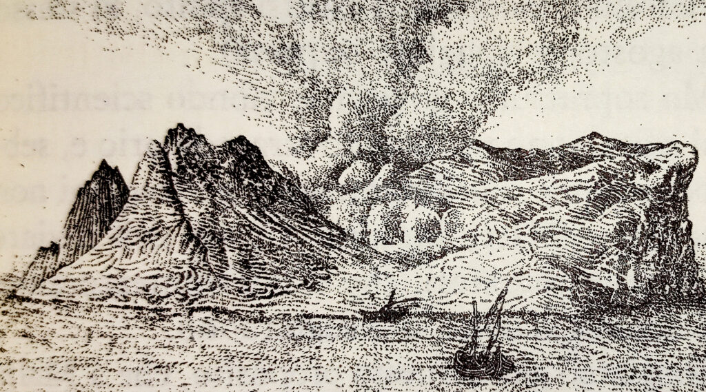 L'isola di Ferdinandea dalla parte di greco-levante, durante la visita compiuta da Mr. Wright il 26 agosto 1831
